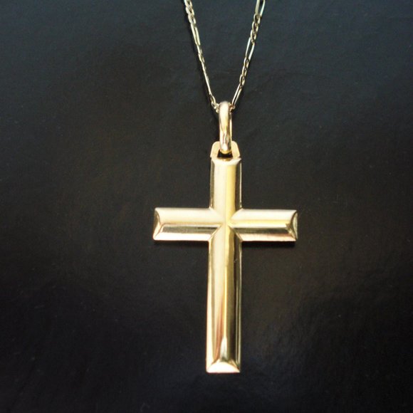 Real 10K Gold Cross Necklace, High Quality ITALY 10K Gold Cross Figaro Chain 20" - Picture 2 of 6